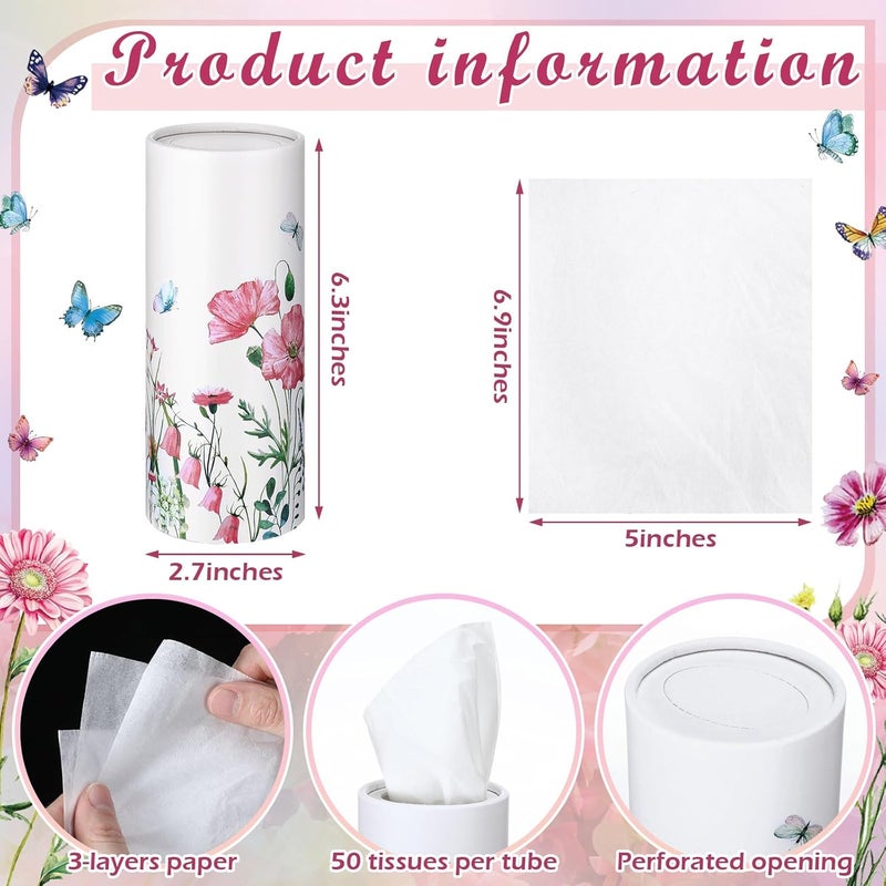 Fourluoo 12 Pack Spring Wildflower Cylinder Tissues for Car Floral Round Cylinder Holder with 3 Ply Facial Tissues for Spring Travel Home Bathroom Office Accessories - Image 3